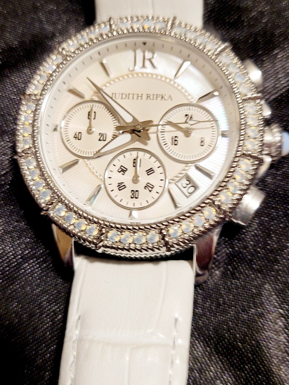 Judith Ripka White Crystal Bezel Chronograph Watch Embellished with Opals - Picture 13 of 17